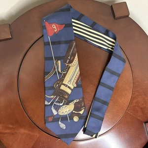 Tommy Hilfiger cravatta blu sacca da golf, mazze, bandiera 9° foro, scarpe da golf cravatta da uomo - Foto 1 di 5