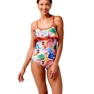 Disney Minnie Mouse One Piece Swimsuit Women SZ XL Red Multicolor Tropical Vaca - Image 1 of 4
