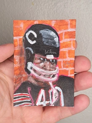 Lápiz acrílico rojo negro "Gale Sayers" tarjeta de arte limitada Atc 1/1 Sba  Foto 1 de 2