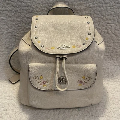 Coach Hard To Find Floral Tour Mini Backpack White F25895 Turn Lock Used - Image 1 of 4
