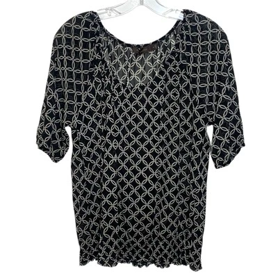 Blusa Max Studio Top Mujer XL Negra Blanca Geométrica Malla Transparente Manga Corta Foto 1 de 4