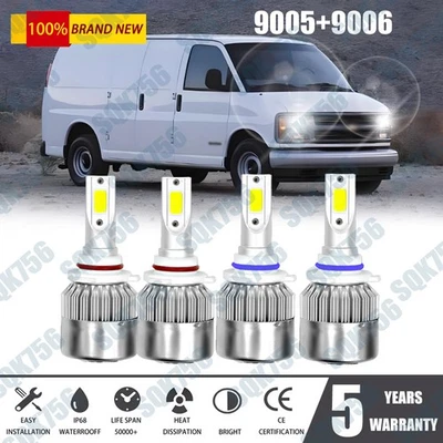 Combo de 4 bombillas LED para Chevrolet Express 3500 1996-2022 9005 9006 Foto 1 de 4