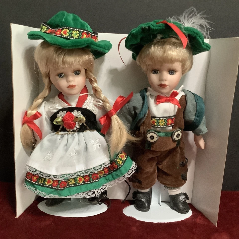 Boy & Girl Set Netherlands Dutch Holland Ceramic Dolls With Stands