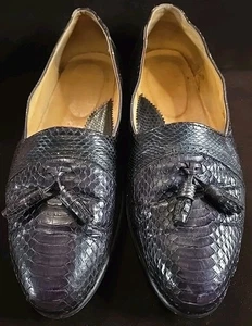 Scarpe mocassino uomo Stacy Adams in vero serpente 11 M pelle nero - Foto 1 di 17