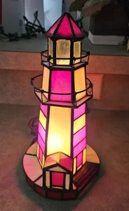 Home Essentials Stained Glass Lighthouse Accent Light Nautical Lamp Night Light  - Picture 1 of 6