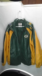 GREEN BAY PACKERS Faux Leather Full-Zip Insulated GAMEDAY NFL Coat - Size XL - Picture 1 of 8
