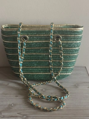 Bolso de hombro Warren Reed vintage de mimbre verde con correa de cadena Foto 1 de 4