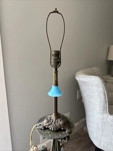 Antique Cast Iron Boudoir Table Lamp Light Glass Break Working - Picture 1 of 20