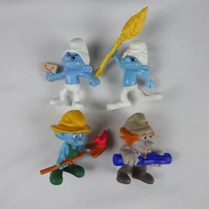 McDonalds Happy meal Toys Smurfs 2011 2013 set of 4 Clumsy Hackus Farmer Grouchy - Picture 1 of 5