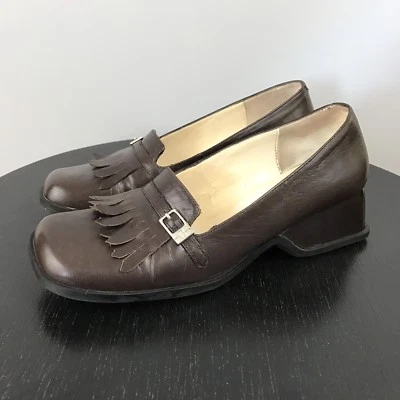 Mocasines BISOU BISOU de cuero con flecos talla 7,5 Y2K Dark Academia Escuela Niña Preppy Foto 1 de 4