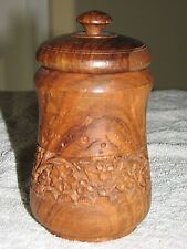 Vintage 1970's Small Hand Carved Wooden Tobacco Jar India 6" tall