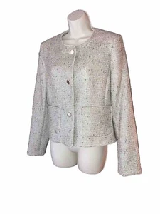 Calvin Klein Tweed Short Blazer Jacket Women’s Gold Buttons Tan Silver Black 10 - Picture 1 of 15