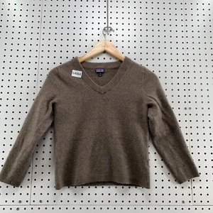 Patagonia Cashmere Wool Blend Sweater Brown Youth Fits Small V Neck 15.5x20 - Picture 1 of 19