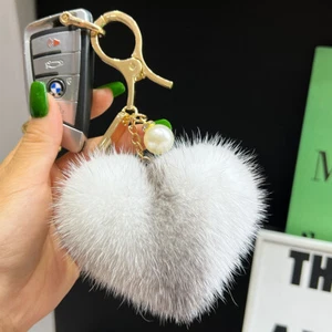 7 cm Pelota de visón real en forma de corazón bola pompom bolsa de teléfono dije colgante regalo - Imagen 1 de 5