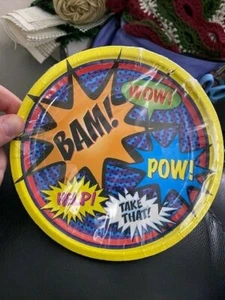 Superhero Power Super Hero Comic Book Birthday Party 7" Paper Dessert Plates New - Picture 1 of 2