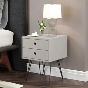 Gabinete de cabecera mesa lateral gris mesita de noche con 2 cajones de almacenamiento patas de metal - Imagen 1 de 5