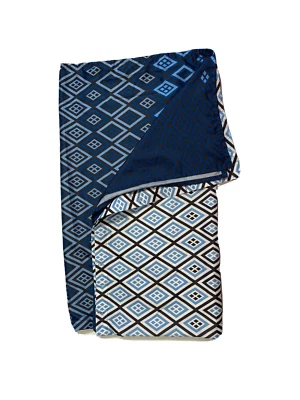 Blue Diamond Print Modern Shower Curtain Fabric White Pattern Long Bathroom - Image 1 of 4