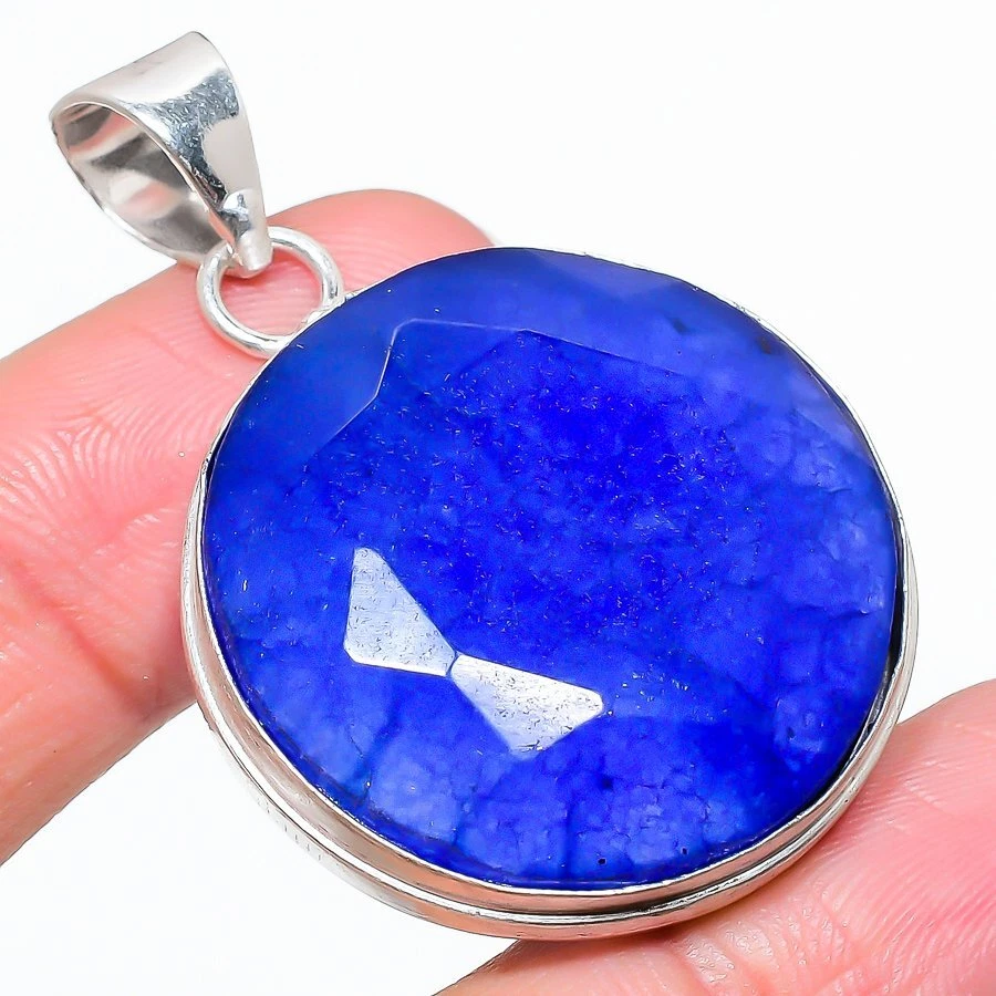 Colgante de joyería de plata de ley 925 con piedras preciosas de zafiro (simulado) de 1,97" Foto 1 de 1