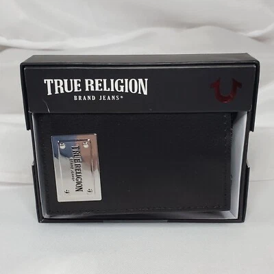 Cartera de cuero negra True Religion para hombre triple protección RFID y caja de regalo Foto 1 de 4