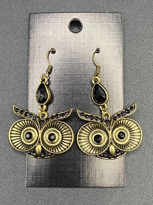 Серьги-совы из латуни и искусственного черного хрусталя - Изображение 1 из 4