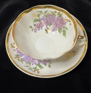RARE EUC Vintage Dulevo Russian USSR Lilac Tea Cup Saucer - Picture 1 of 8