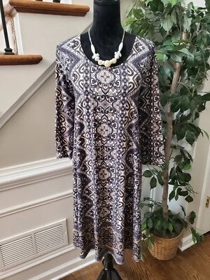 Allison Brittney Women's Multicolor Round Neck Long Sleeve Knee Length Dress 2X - Image 1 of 4