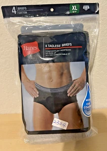 Hanes Men's 4 Tagless Briefs Cotton Comforted Waistband No Ride Up XL Black/Grey - Picture 1 of 6