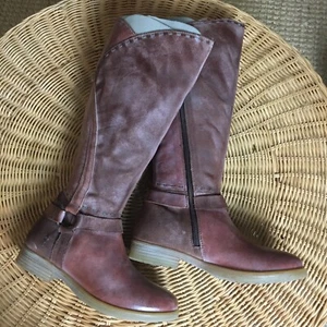 Bed Stu Roan Tall Brown Leather Boots Side Zipper Two Tone 8.5 Runs Small 7.5 - Picture 1 of 7