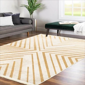 Alfa Rich 3x5 Runner, Ultra-Thin Geometric Beige Brown Rug, Non-Slip Washable - Picture 1 of 7
