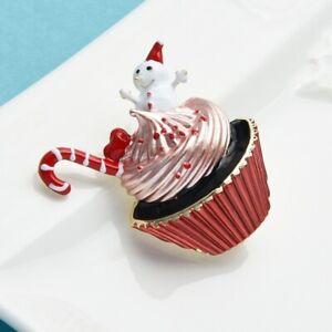 Christmas Cup Cake Brooches Fashion Party Pins Women Christmas Coat Jewelry Gift