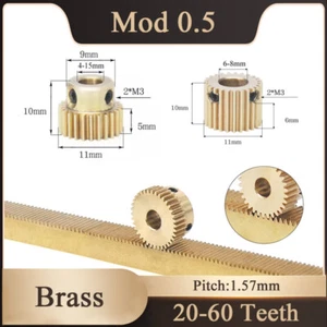 Mod 0.5 Spur Gears Pinion Gear, Brass Motor Gear CNC, 20-60 Teeth 4-15mm Bore - Picture 1 of 10