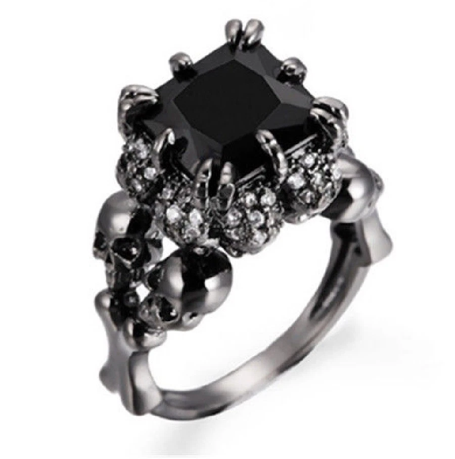 Anillo Calavera Gótico 4.5 quilates Zafiro Lleno de Oro Negro EE. UU. Talla 6 - 11 Caja de Regalo Gratis Foto 1 de 4
