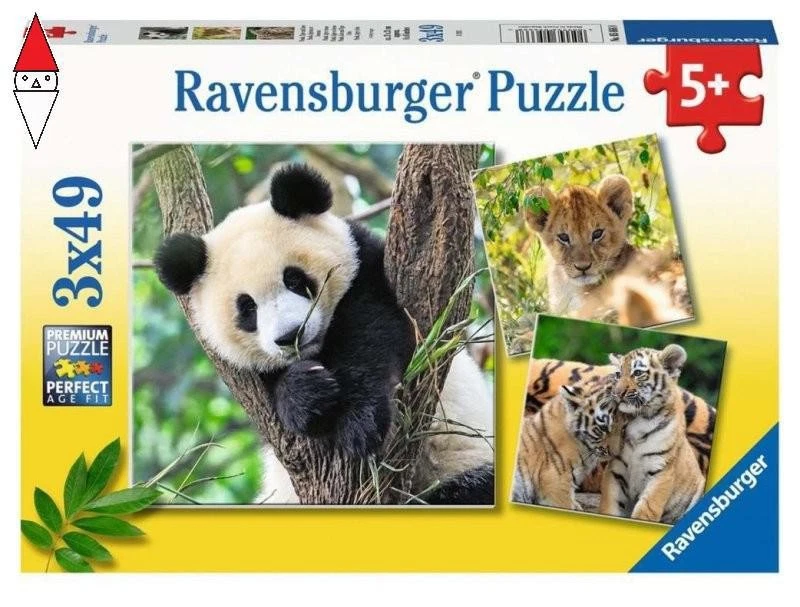 PUZZLE RAVENSBURGER PUZZLE 3X49 PZ PANDA TIGRE E LEONE - Immagine 1 di 1