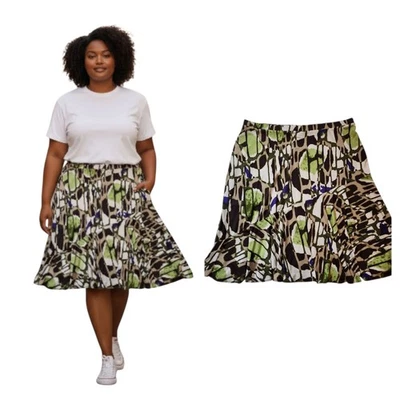 Falda East 5th Para Mujer Slinky Pull On Flouce Talla 1X Verde Púrpura Elastizada Sin Forro Foto 1 de 4