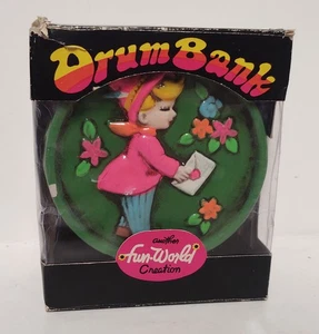 1960's Vintage Colorful Drum Bank FUN-WORLD Raised Painted Design 🩷 on Letter - Picture 1 of 12