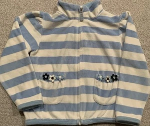 Gymboree PANDA CLUB Blue & White Stripe Velour Flowers Jacket Girl Size 6 - Picture 1 of 7