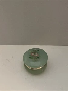 Vintage Alabaster Vanity Trinket Jewelry Powder Hinged Box Green Floral Pattern - Picture 1 of 6