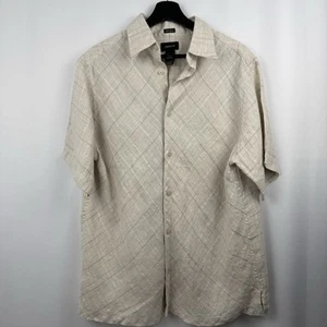 Claiborne Linen Mens L Beige Plaid Beachy Casual Boxy Shirt - Picture 1 of 7