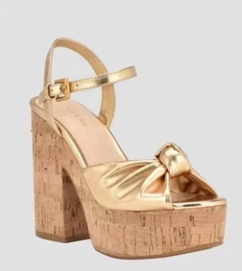 Guess Women's Gold Platform Cork Wedge Yipster Sandals Shoes Size 8 M NEW! - Picture 1 of 10