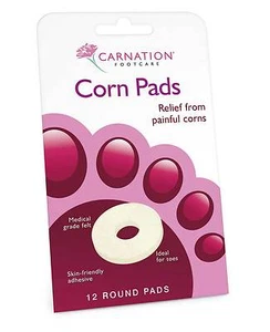CARNATION CORN PADS ROUND 12 - RELIEF FROM CORNS / PRESSURE - IDEAL FOR TOES  - Picture 1 of 1