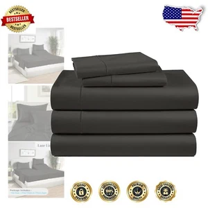 Luxurious 1000TC 100% Egyptian Cotton Split King Sheets - Soft & Durable Black - Picture 1 of 11