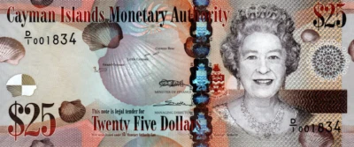CAYMAN ISLANDS $25 Dollars 2010 UNC Banknotes P-41 Prefix D/1 QEII Paper Money - Image 1 of 2