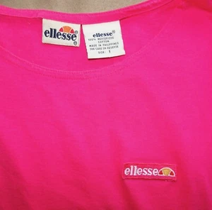 Vintage 80s Women's Size L ELLESSE Pickleball Hot Pink Cap Sleeve Cotton Top - Picture 1 of 6