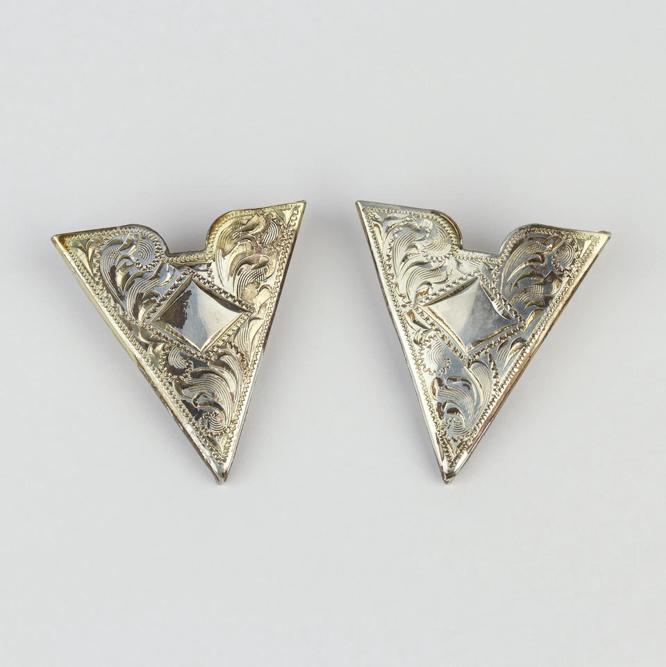 Camisa ocidental masculina grande prata esterlina gravada à mão colarinho pontas/extremidades - Imagem 1 de 2