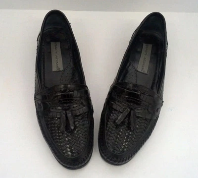 Zapatos sin cordones vintage de cuero negro tejido borla marca Stacy Adams talla 9,5 M Foto 1 de 4