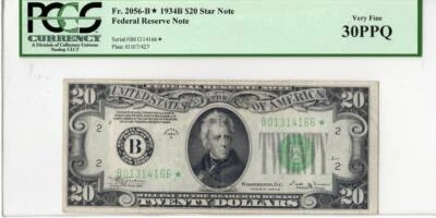 1934-B $20 FRN FR-2056-B* ( Vinson STAR ) VF-30 PCGS PPQ - Image 1 of 2