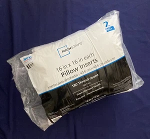 Mainstays 16 x 16 Pillow Inserts 2pk White 180 Thread Count Down-Alt Fiberfill - Picture 1 of 4