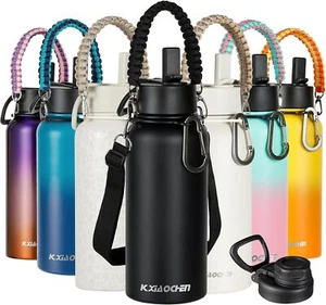 Insulated Water Bottle, Stainless Steel Water Bottle, 3 Lids (Straw, Spout and H - Picture 1 of 8
