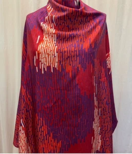 100% Silk Vibrant Red , Purple & White Abstract Fabric By The Yard 56" Wide - Picture 1 of 6