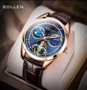 Switzerland Luxury SOLLEN Skeleton Automatic Mechanical Sapphire Men's Watch - Picture 1 of 17